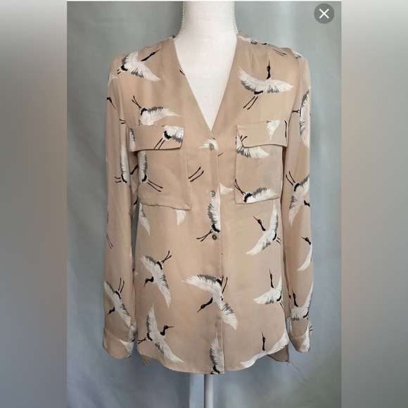 Zara basic long sleeve blouse with beautiful cranes sz XL - Picture 4 of 7